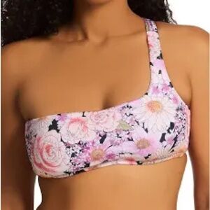Sanctuary Swim Petal Pusher One Shoulder Bikini Top Asymmetrical Floral L NWT